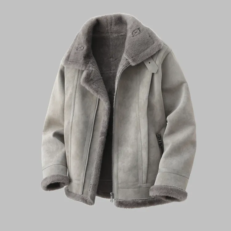 2025冬装麂皮绒加厚外套男皮毛一体夹克宽松韩版大码时尚可立领