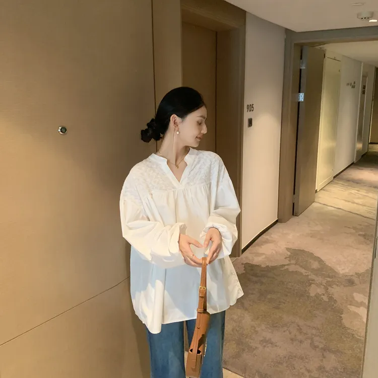 ZMA孕妇装【蕾丝长袖小衫套】春秋早秋新款韩系穿搭孕妇直筒牛仔裤