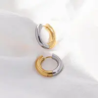 钛钢耳饰 欧美拼双色耳圈耳环女冷淡风设计感光面钛钢素款ins耳扣