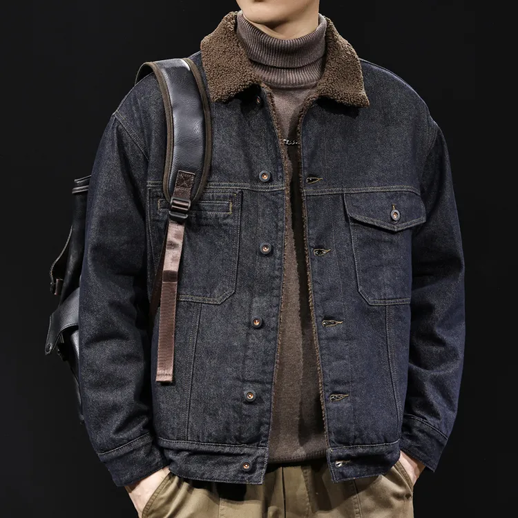 新款加厚仿羊羔绒蓝黑加绒夹克棉服男2025秋冬保暖冬季外套衣服男