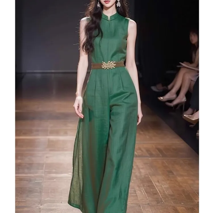 2025新款独特连衣裤超好看高端精致新中式国风绿色连体裤子女夏季