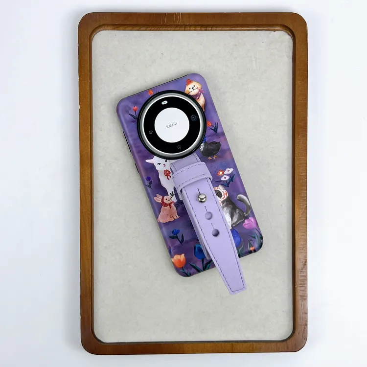 品申原创小众渐变紫可爱卡通皮质腕带适用华为mate70pro手机壳