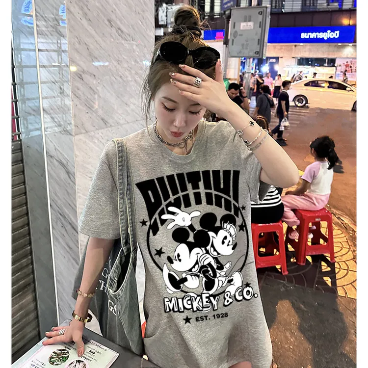 ins米奇前后图案休闲t恤潮牌百搭t恤上衣洋气小众炸街高级感女装