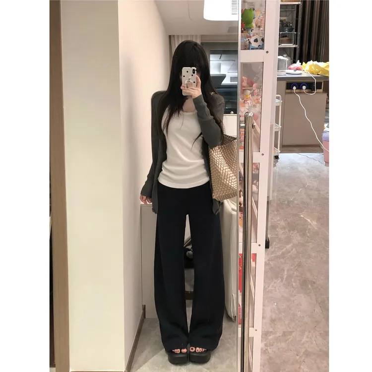 时尚新款春季穿搭韩系极简内搭显瘦慵懒开衫外套休闲裤子小众女装