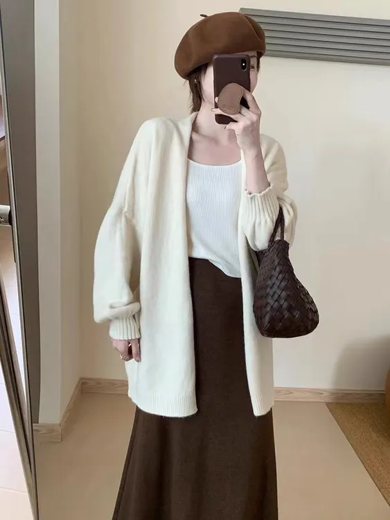 慵懒风高级感加厚外搭2025秋季新款女装宽松显瘦针织开衫