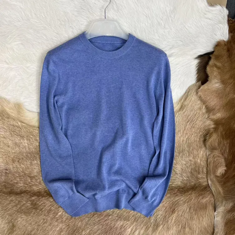 外贸订单 剪标款  纯棉线 男士圆领基础款针织毛衣打底衫 