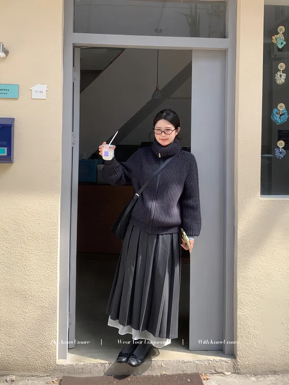 知葵微胖定制【乐章半裙】秋冬百搭磨毛百褶A字长半身裙12253TZ1584