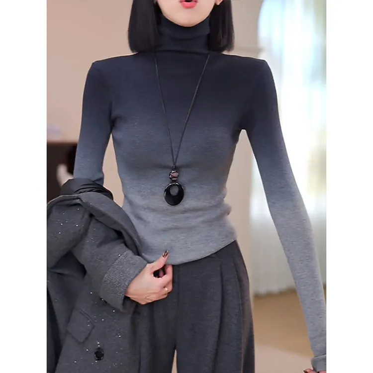 晕染渐变色堆堆高领针织衫女2025冬季新款内搭打底衫修身设计上衣