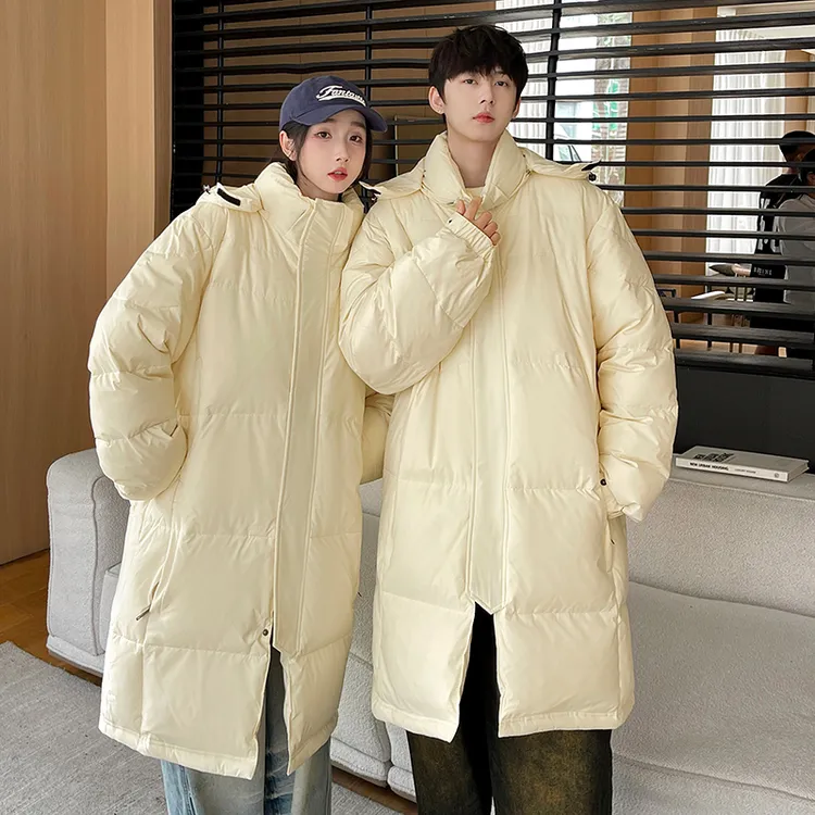 简约轻奢纯色中长款情侣装羽绒服男款冬季新款加厚保暖港风羽绒服