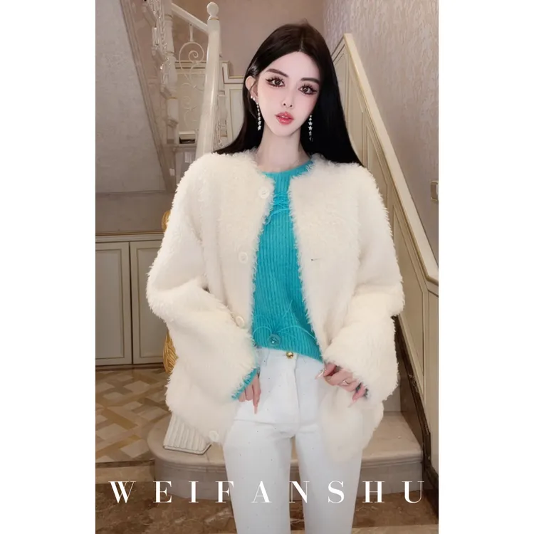 WEIFANSHU/魏凡舒【暮雪回忆】秋冬新款气质简约时尚百搭羊羔毛外套