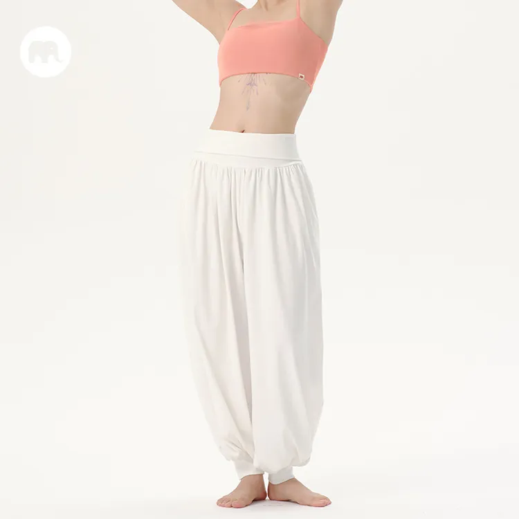 omshan高腰宽松碎褶束脚灯笼裤 松弛日常休闲柔软瑜伽长裤