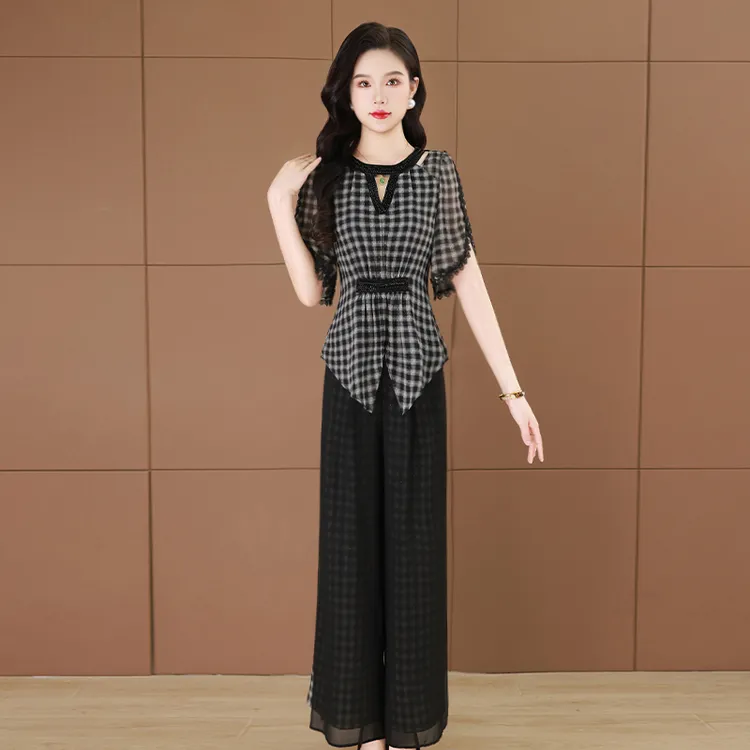 【两件套】26729梦晚夏季贵夫人气质时尚大气休闲修身显瘦套裤-XZY