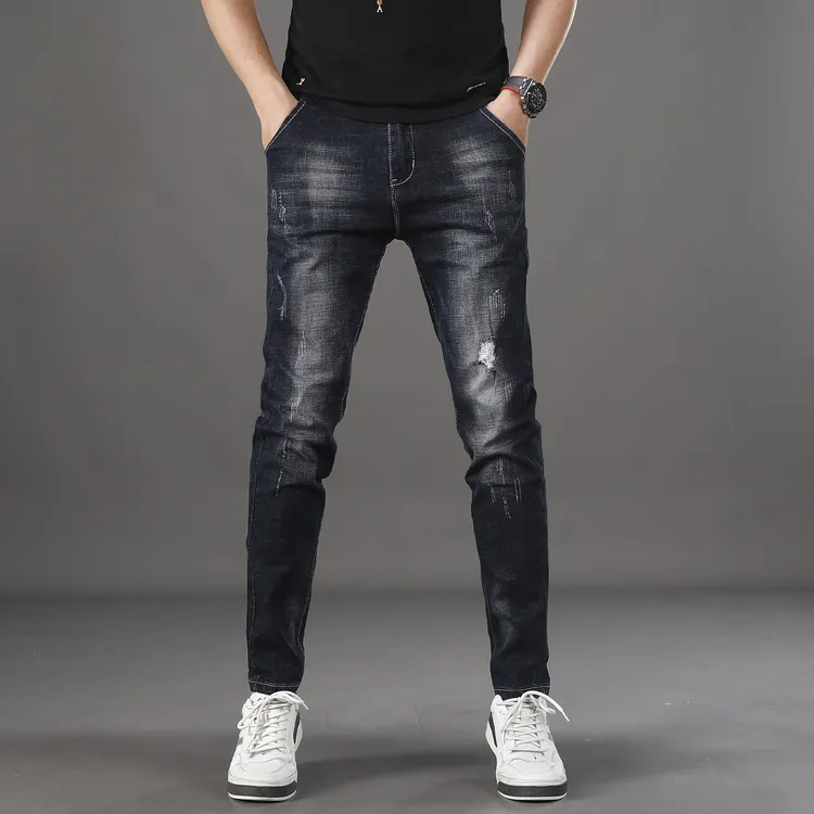 破洞秋季男士牛仔裤男款2025新款高端秋冬款修身小脚弹力休闲裤子