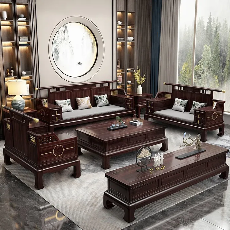 新中式禅意现代简约家具乌金木沙发组合全实木客厅冬夏大小户型