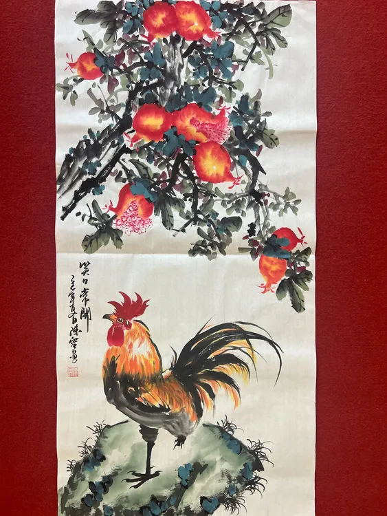 319三尺50x100cm笑口常开公鸡玄关书房客厅办公室现代手工装饰画
