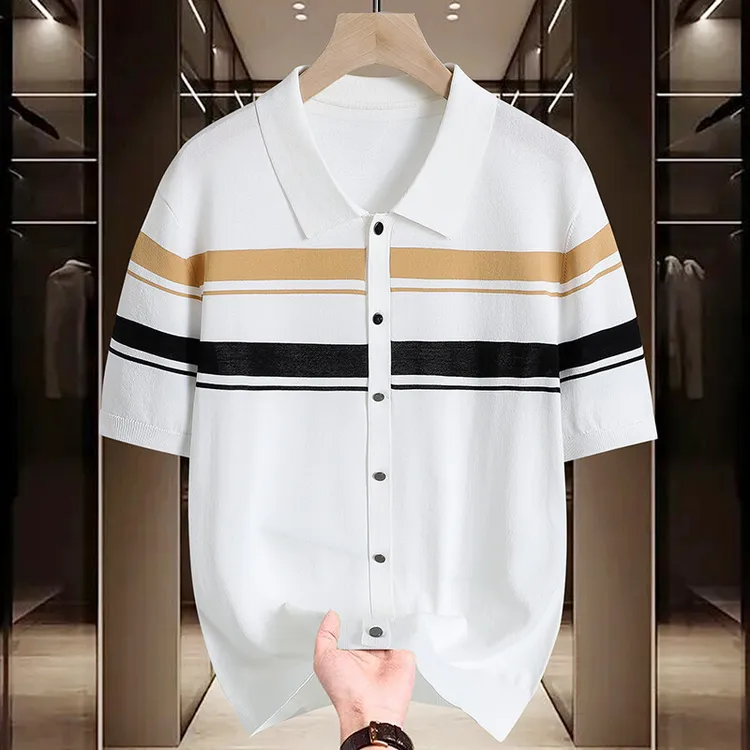 稻草人2025夏季新款欧货轻奢简约百搭针织短袖简约舒适休闲服男款