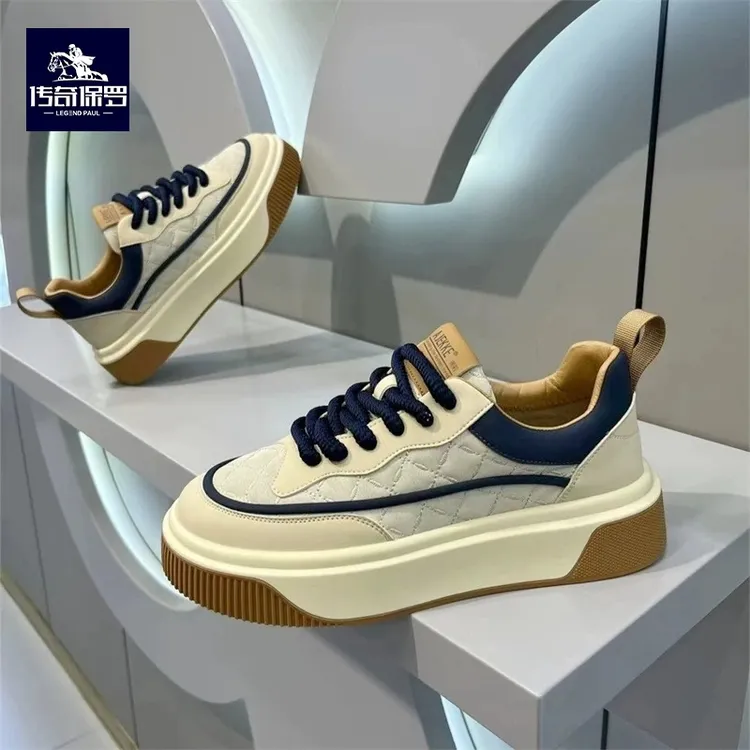 传奇保罗男鞋2025新款春季透气休闲板鞋厚底小众原创男士运动潮鞋