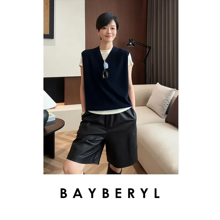 BAYBERYL老贝Row背心*V领简约羊绒秋百搭无袖针织ZZS5H0702-9/13