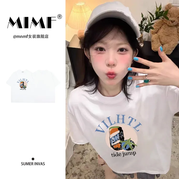 mnmf重磅纯棉oversize百搭卡通印花上衣ins风夏季新款圆领短袖T恤