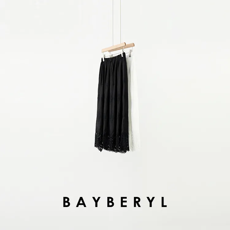 BAYBERYL老贝苎夏*黑白蕾丝拼接松紧腰文艺麻半身裙YQ5D1510-4/19