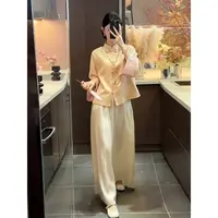 新中式时尚套装女春秋禅意国风缎面提花盘扣外套高腰阔腿裤两件套