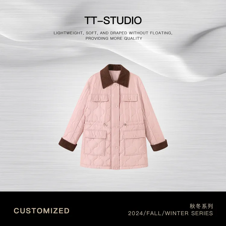 TT【粉巴恩长】复古休闲中长款菱格翻领保暖时尚大衣外套女TT-SI026