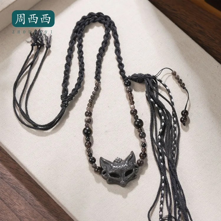 周西西精美珠宝黑曜岩狐狸面具项链经典时尚百搭多样性发货19556