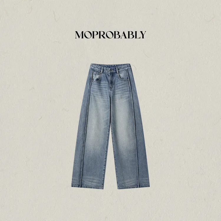 Moprobably李予诺「蓝爵」"100%棉"时尚百搭水洗直筒牛仔裤L5473018