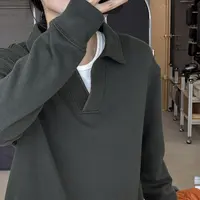 琴仔 撞色翻领中性风极简百搭卫衣D3109