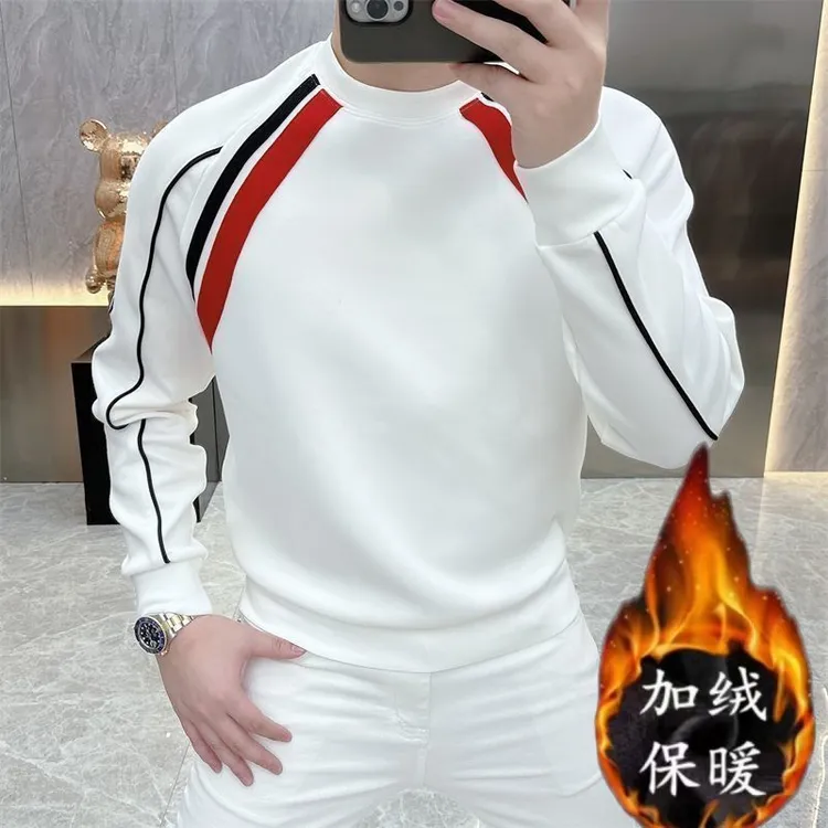 2025欧版冬季新款高品质男士加绒卫衣时尚潮流百搭打底衫长袖A02