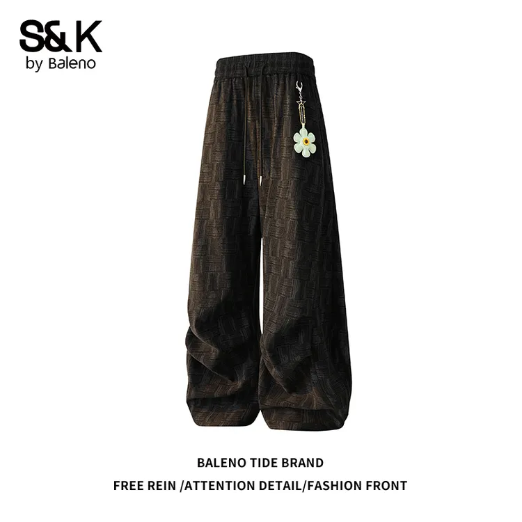 班尼路美式扎染格子休闲裤子男款秋冬季潮牌宽松百搭情侣直筒长裤