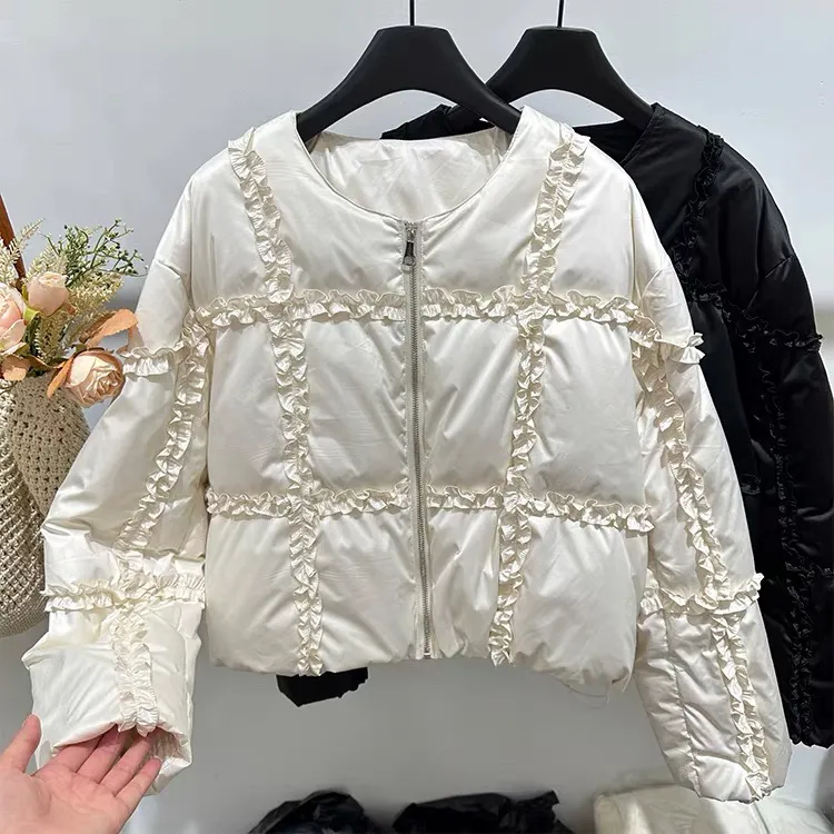 设计感木耳边拼接短款洋气棉服女2025新款韩版宽松时尚小个面包服