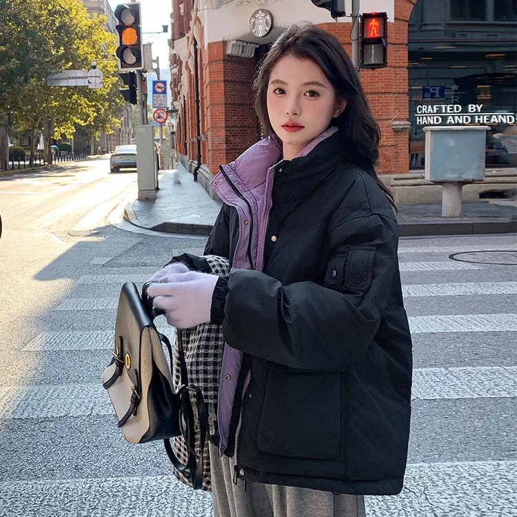 大码羽绒服2025新款爆款胖妹妹宽松显瘦遮肉立领撞色短款保暖外套