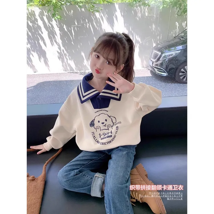 华棉复合牛奶丝女童卫衣春秋款2025新款洋气儿童秋秋季POLO领上衣