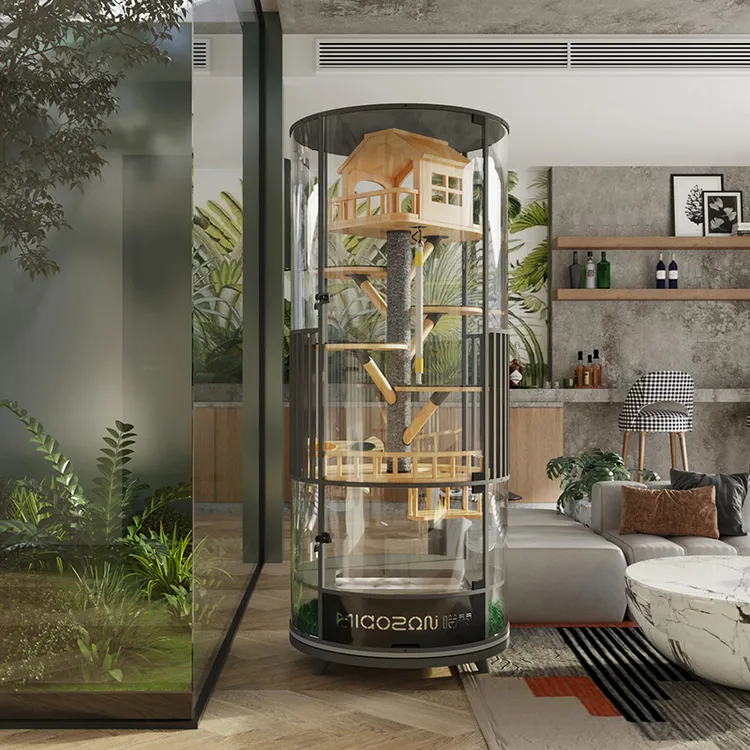 喵赞 360°可旋转猫笼别墅实木豪华全景展示柜猫窝玻璃房屋带厕所