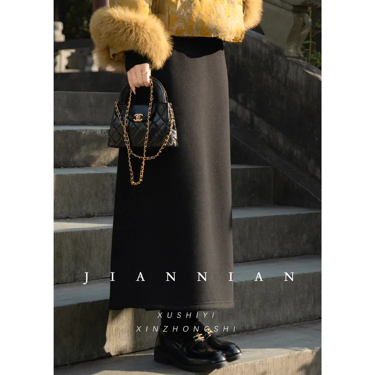 见年·徐十一【时慢】新中式国风含羊毛醋酸显瘦直筒半身裙X3037