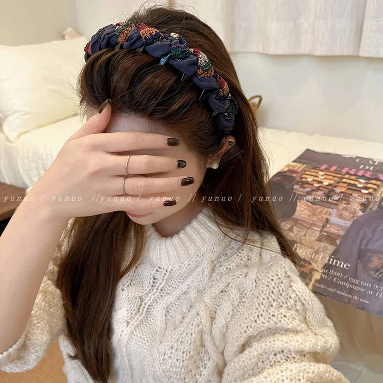 秋冬复古拼色布艺缠绕带齿防滑发箍女2025新款高颅顶头箍发卡发饰