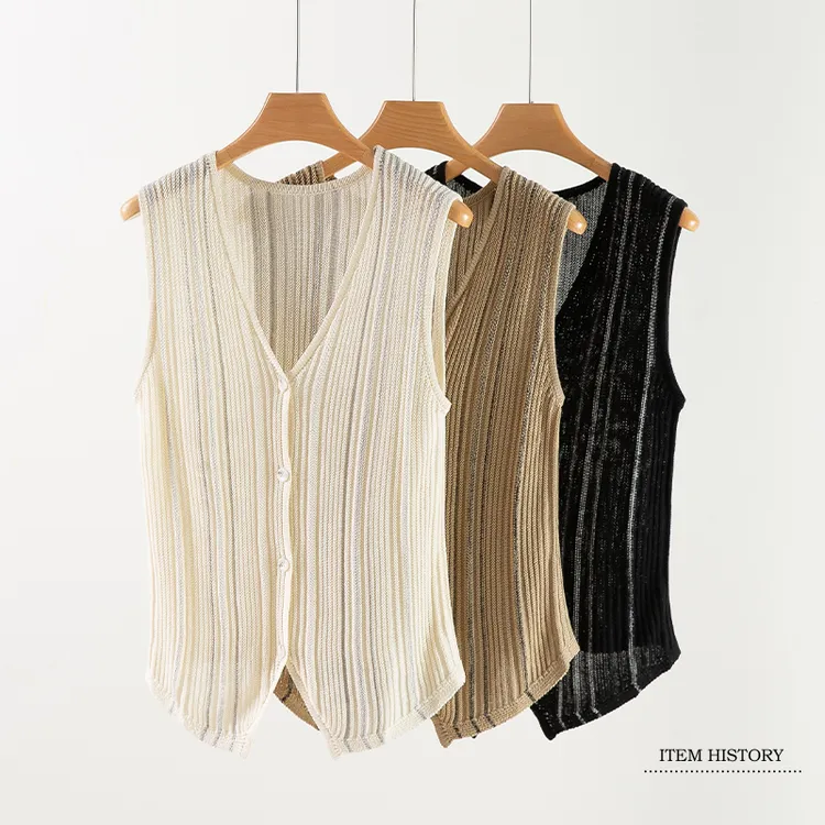 【絮薇】2024夏季新款高端设计V领针织无袖上衣开衫马甲JC-027