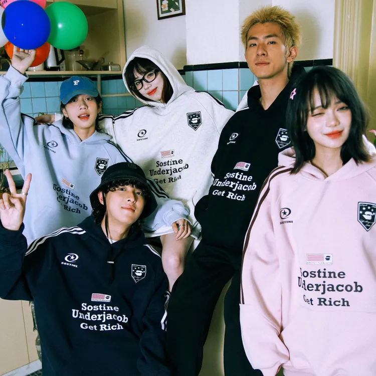 SOSTINE「侧边条纹 复古旗帆」美式男女同款连帽卫衣