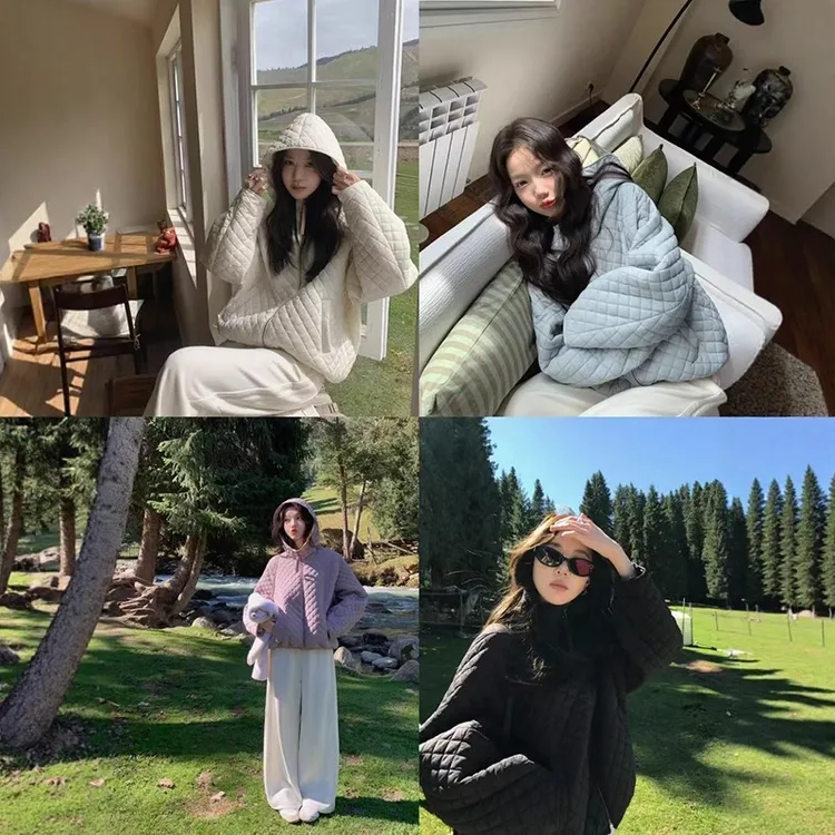 贝贝轻薄菱格连帽羽绒服女短款超好看韩系宽松显瘦白鸭绒保暖外套