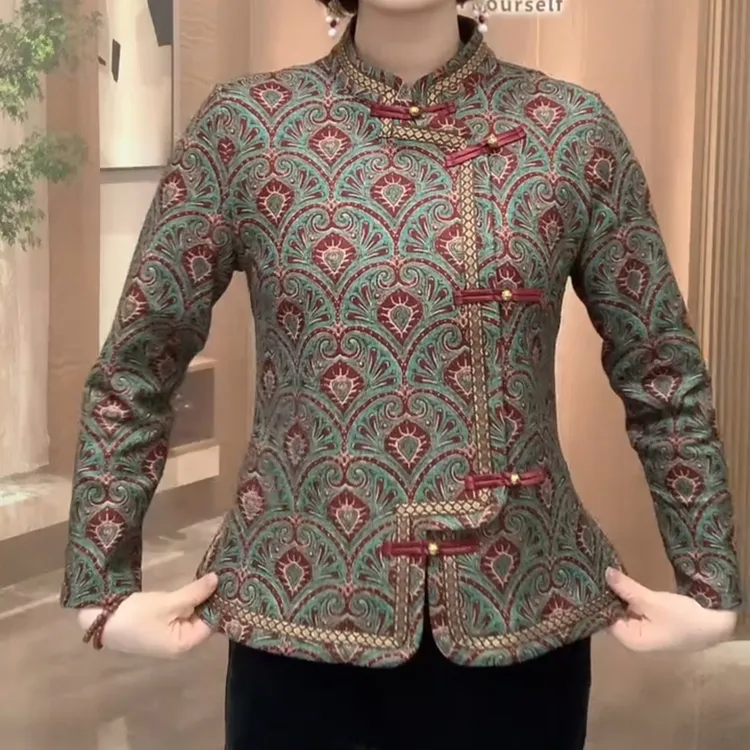 秋冬新款立领重工国风新中式妈妈开衫一体绒舒适弹力复古盘扣大码