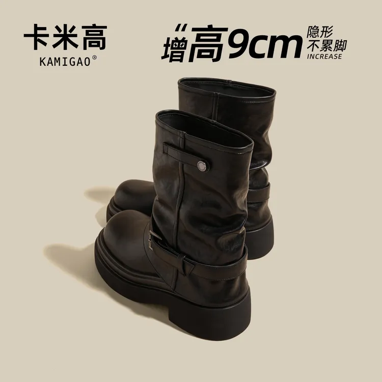 9cm内增高马丁靴女2025秋季新款小个子厚底英伦风短靴KM-X208-3