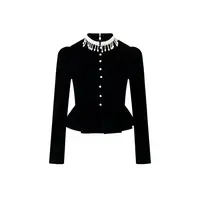  至禾Wonderland【伯爵千金】静奢民国感复古丝绒立领珍珠织带上衣