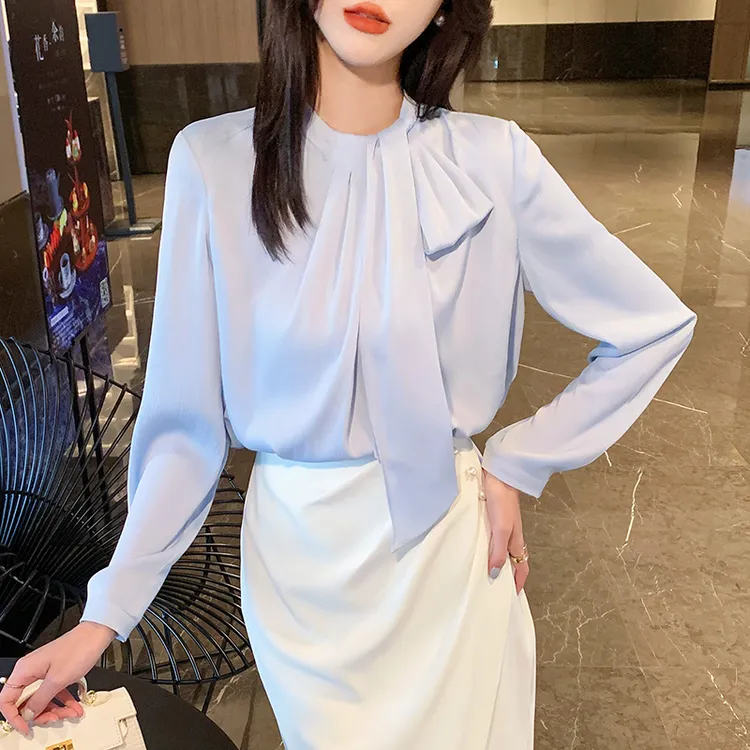 法式飘带衬衫女士春秋2025新款设计感小众上衣高级感立领别致衬衣