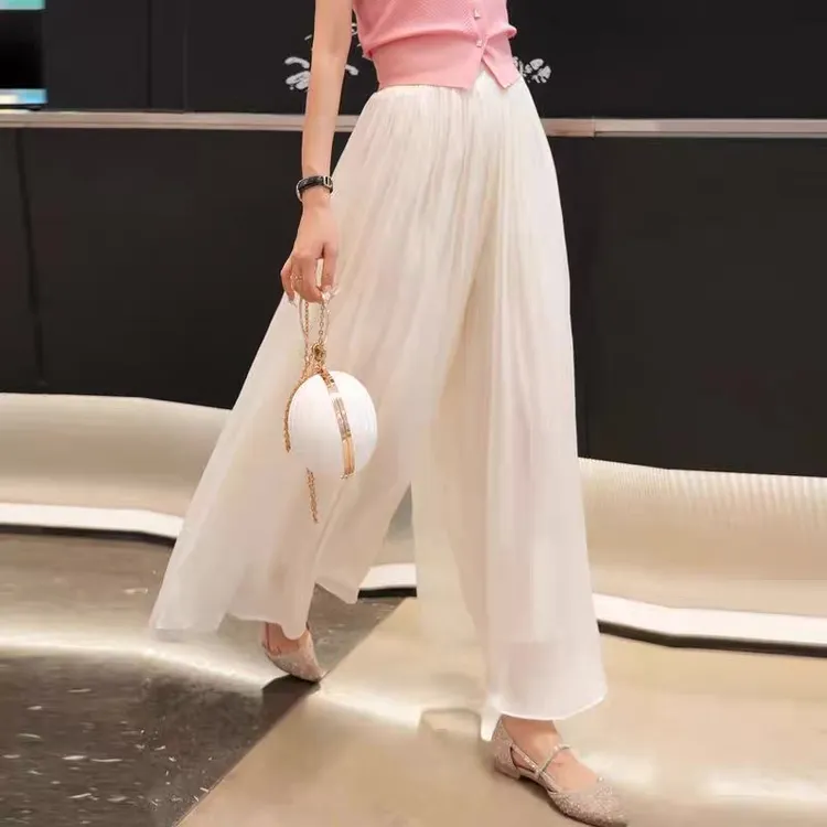 【裙裤】珠光鎏璃纱阔腿裤气质高腰显瘦宽松中长款休闲裙裤子6600