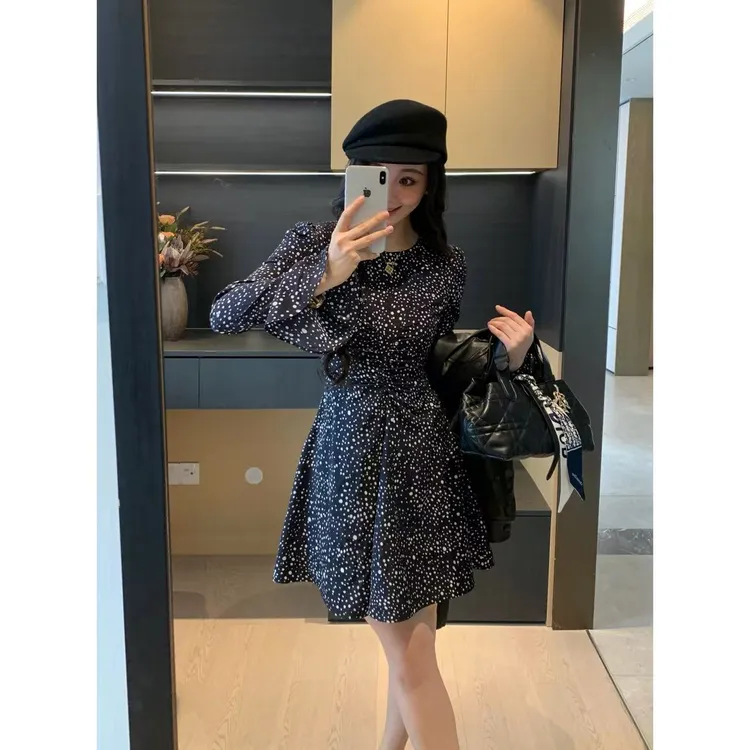 XINYI【波点狂想】秋季韩系波点连衣裙收腰显瘦气质裙X625Q12924