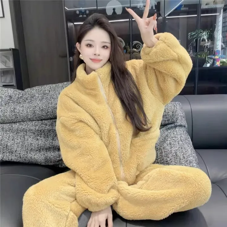 加厚保暖双面珊瑚绒睡衣女冬季2025新款可外穿高级感家居服两件套