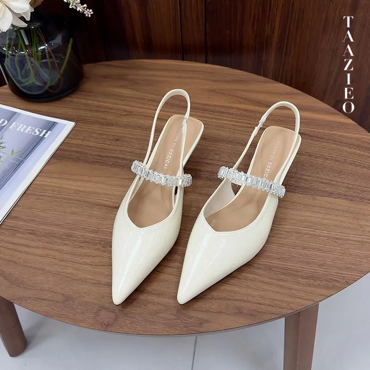 TAAZIEO法式尖头高跟鞋女一字带夏季水钻单鞋2025新款爆款包头后
