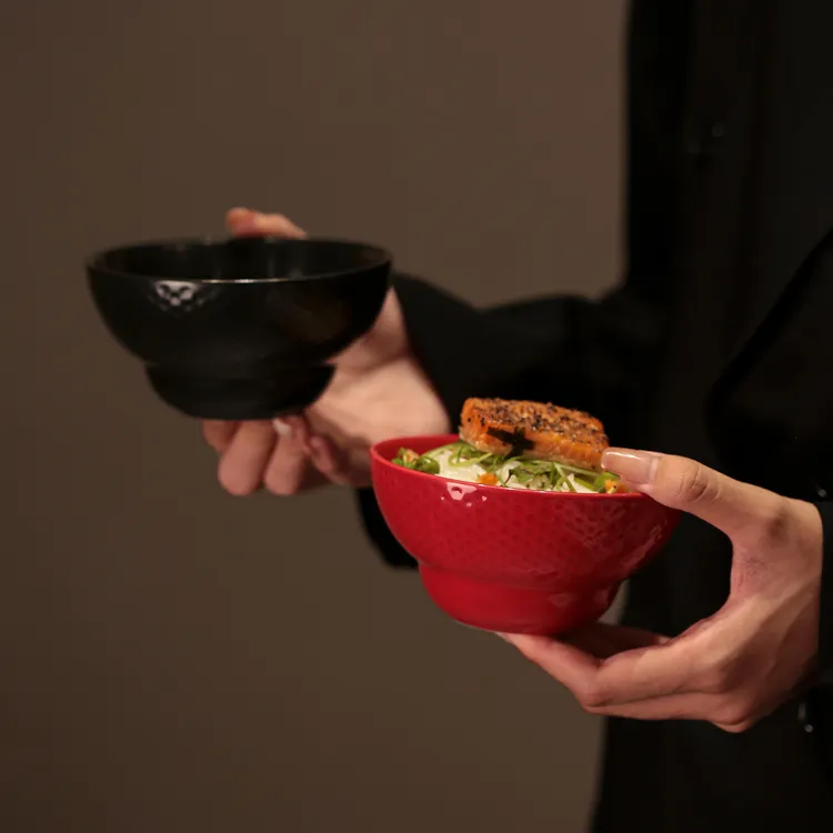 菜碗釉下彩浮雕日式米饭碗纯色酒店易清洗简约纯白碗家用大碗