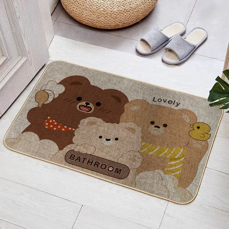 121-156浴室简约卡通家用细麻防滑地垫吸水门口脚垫新款入户垫